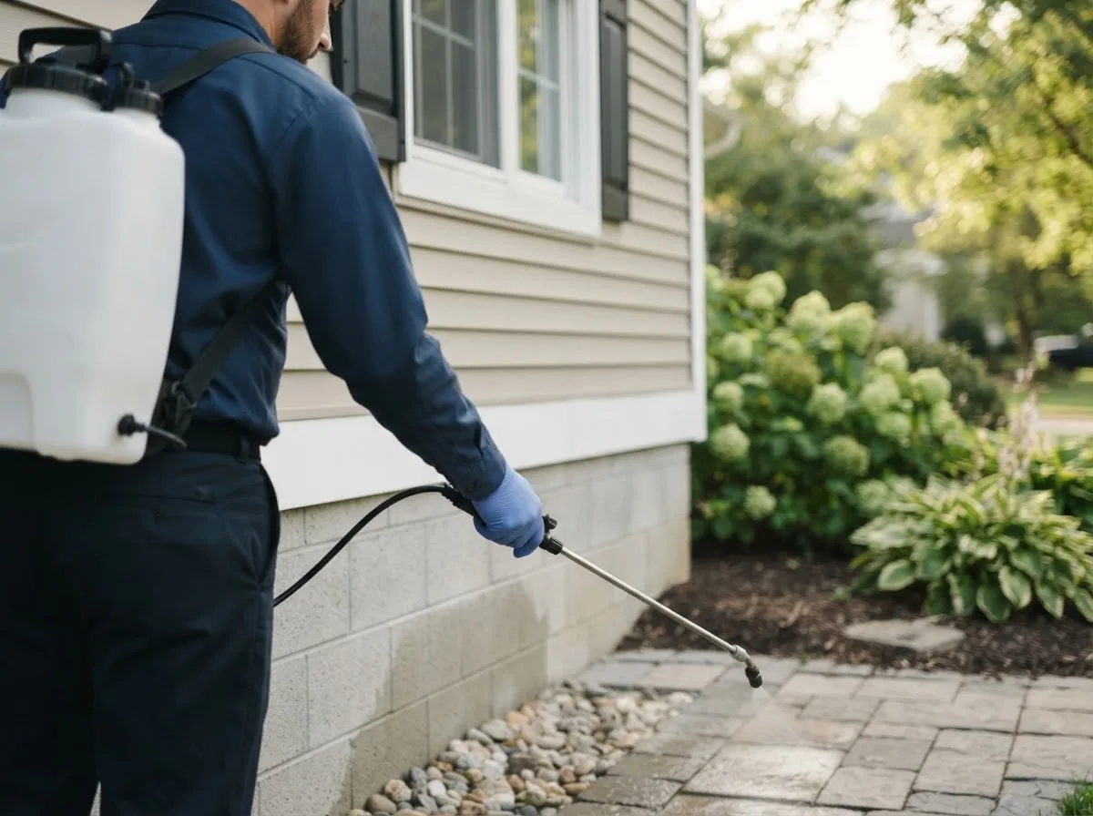Pest control technician inspecting a home in Lowber, PA